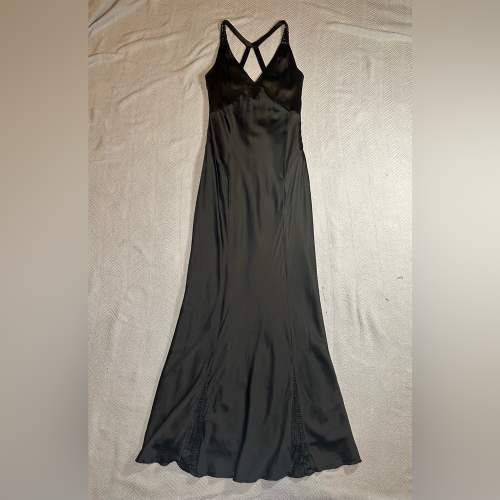 Express Bias Cut Black Silk Beaded Gown